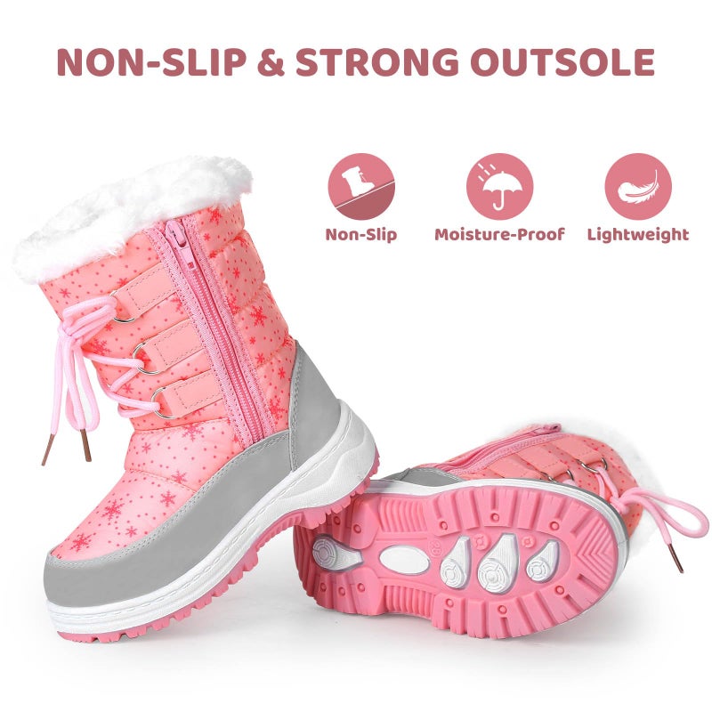 Apakowa Kids Girls Insulated Fur Winter Warm Snow Boots (Toddler/Little Kid) (Color : Pink, Size : 6 M US Toddler) - Image 5